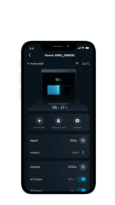 Головний екран додатку Gendome: моніторинг заряду батареї та керування AC/DC