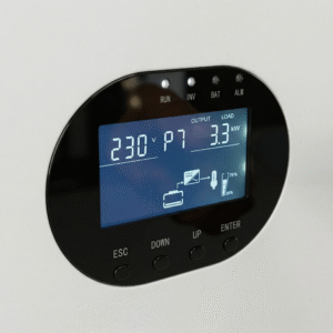 LCD дисплей RahVolt DOVA 505 з показниками напруги 230V та навантаженням 3.3 кВт.