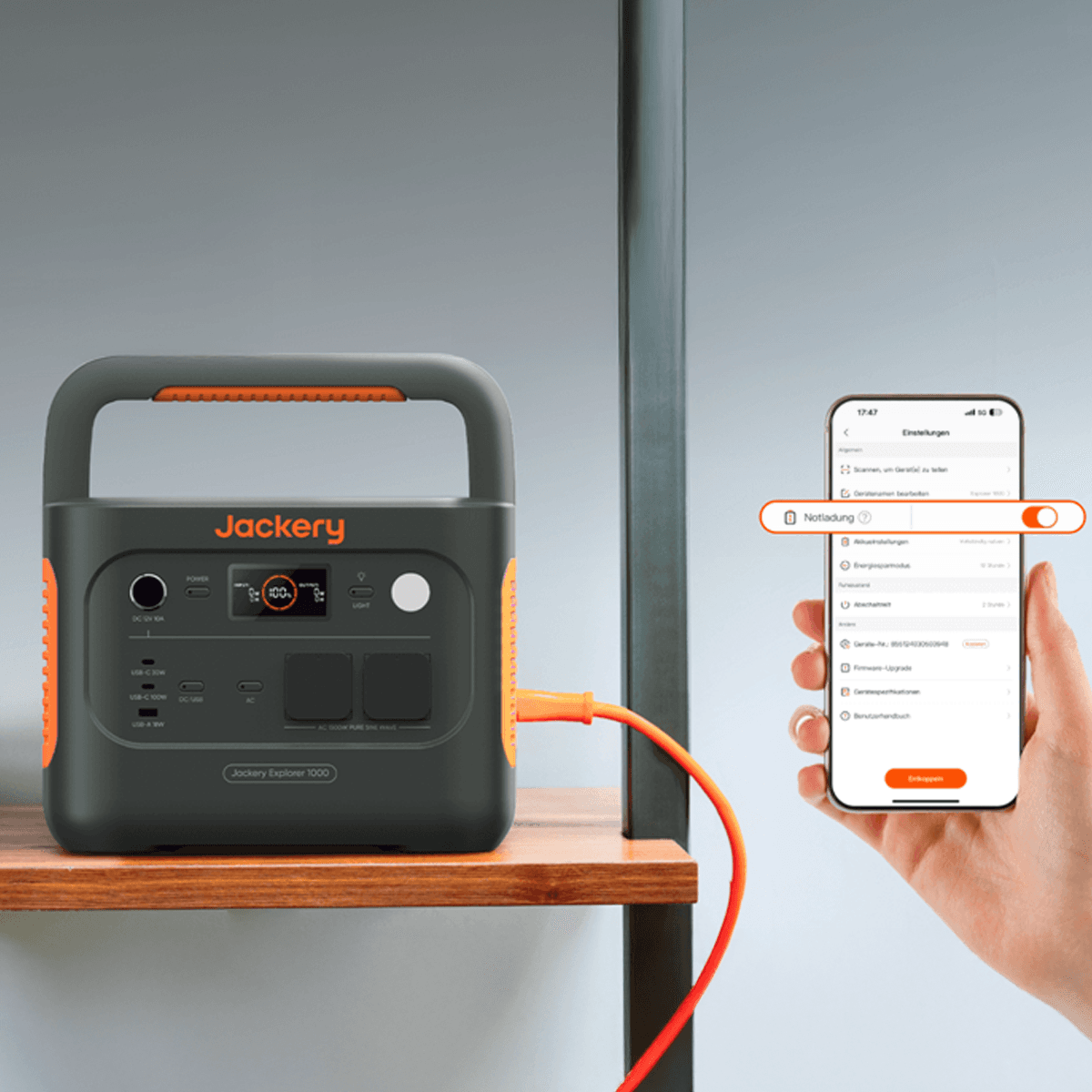 Керування мобільним додатком Jackery App — активація режиму екстреної зарядки на смартфоні